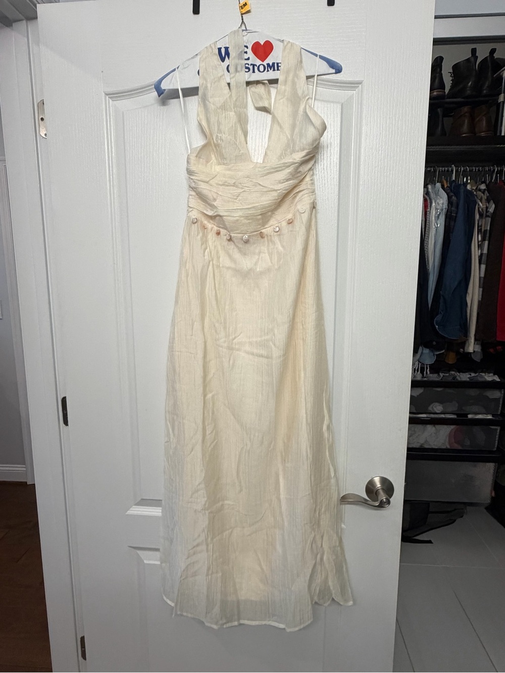 Cream Halter Maxi Dress with Shell Accent